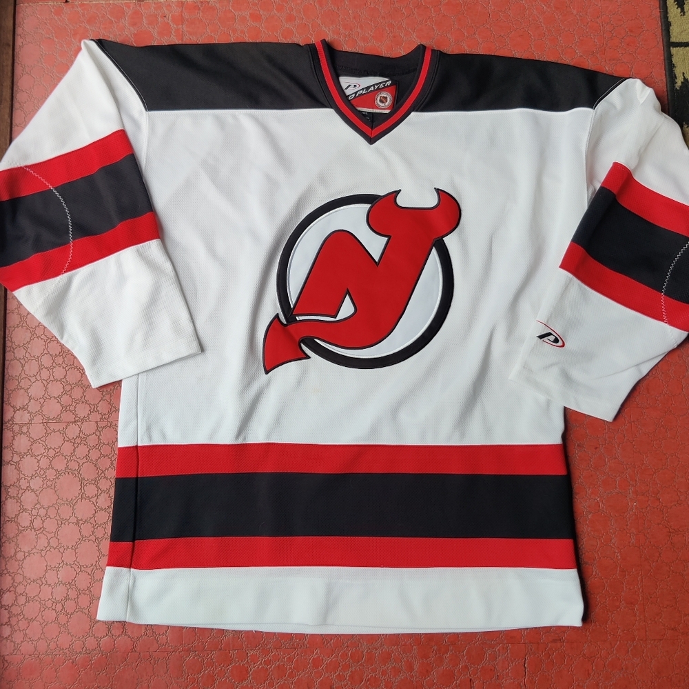 VTG 90s NJ Devils Jersey L Pro Player NHL Hockey Licensed Blank Eastern Conf